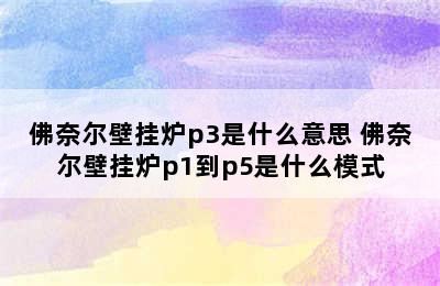 佛奈尔壁挂炉p3是什么意思 佛奈尔壁挂炉p1到p5是什么模式